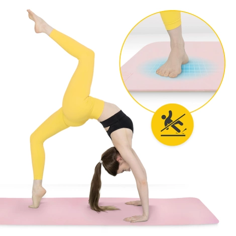 Mata do ćwiczeń i jogi antypoślizgowa TPE 1 cm różowa