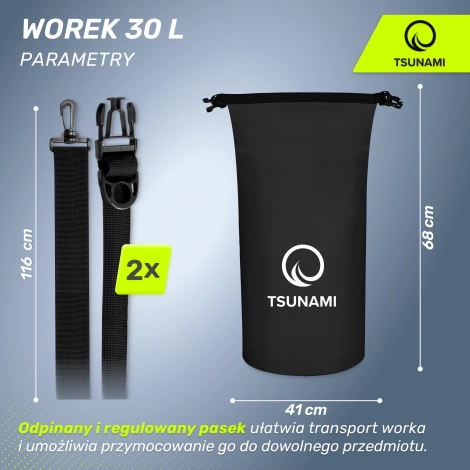 Worek wodoodporny 30 litrów TSUNAMI czarny