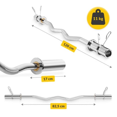 Gryf olimpijski lekko łamany 120 cm z łożyskami - 10 kg