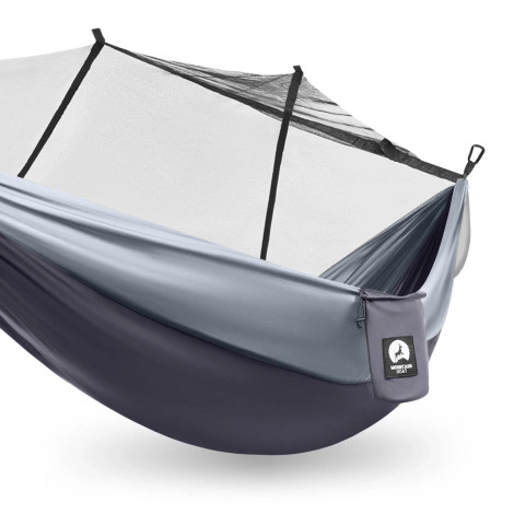 Hamak turystyczny jednoosobowy z moskiterią Mountain Goat szaro-grafitowy