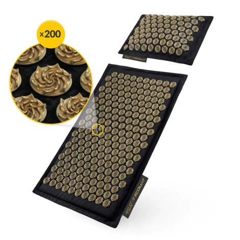 ECO Mata do akupresury z łuskami gryki i kokosem czarno-złota